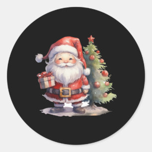 Santa Claus And Christmas Tree  Classic Round Sticker