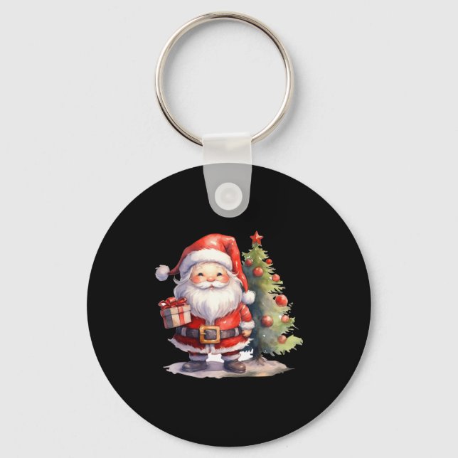 Santa Claus And Christmas Tree  Key Ring (Front)