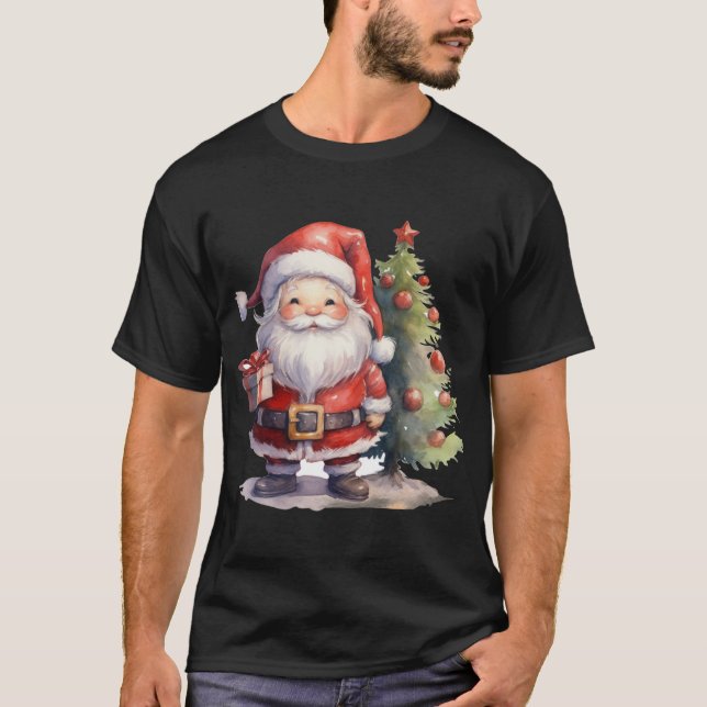 Santa Claus And Christmas Tree  T-Shirt (Front)