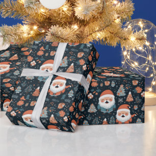Santa Claus and Christmas Trees Wrapping Paper