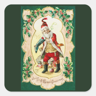 Santa claus and christmas vintage art holiday square sticker