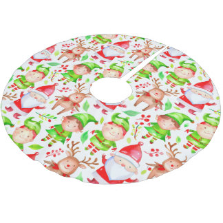 Santa claus and deer pattern brushed polyester tree skirt