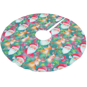 Santa claus and deer pattern brushed polyester tree skirt