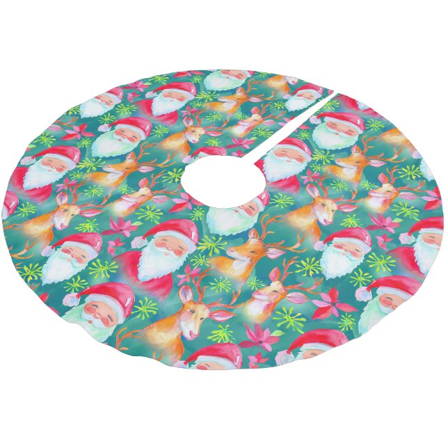 Santa claus and deer pattern brushed polyester tree skirt (Angled)