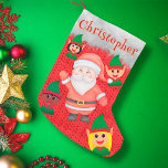 Santa Claus and Elf saying Hi cute adorable name Small Christmas Stocking<br><div class="desc">Santa Claus and Elf saying Hi cute adorable name</div>