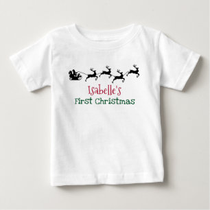 Santa Claus and Flying Reindeer First Christmas Baby T-Shirt