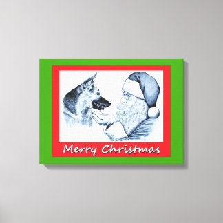Santa Claus and German Shepherd for Christmas Canvas Print