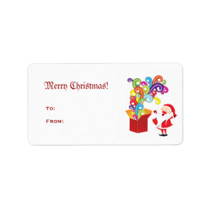 Santa Claus And Gift Box Label