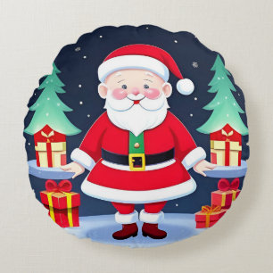 Santa Claus and Gifts Round Cushion