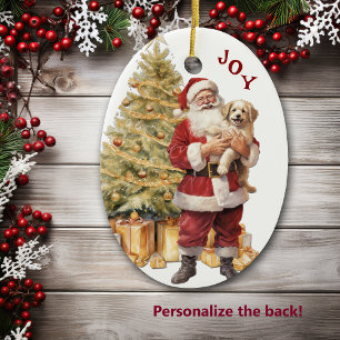 Santa Claus and Golden Retriever Puppy Christmas Ceramic Tree Decoration