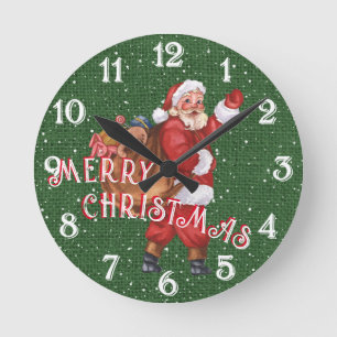 Santa Claus And His Bag Of Toys - Merry Christmas Round Clock