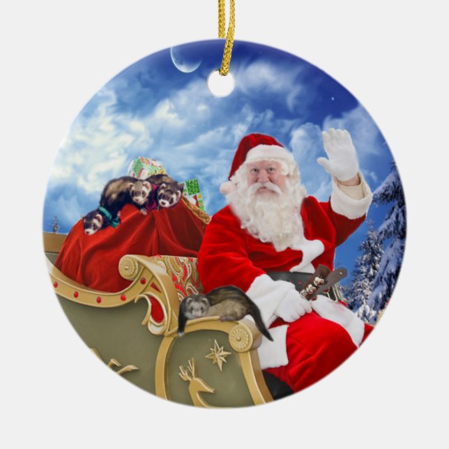 Santa Claus and His Ferrets Christmas Ornament (Front)