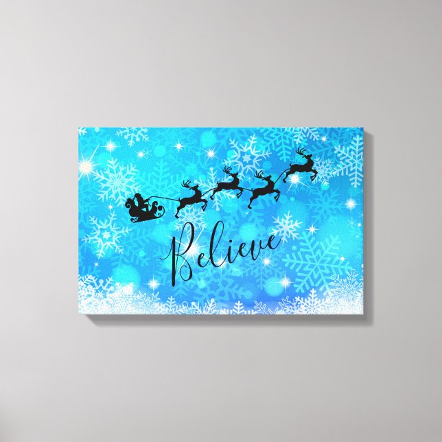 Santa Claus and his Flying Reindeer - Believe Canvas Print (Front)
