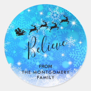 Santa Claus and his Flying Reindeer - Believe Classic Round Sticker