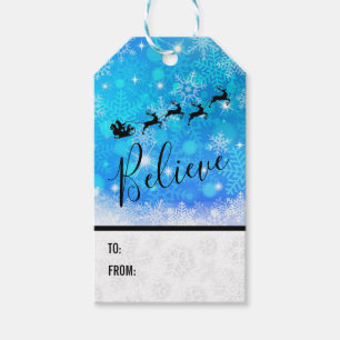 Santa Claus and his Flying Reindeer - Believe Gift Tags