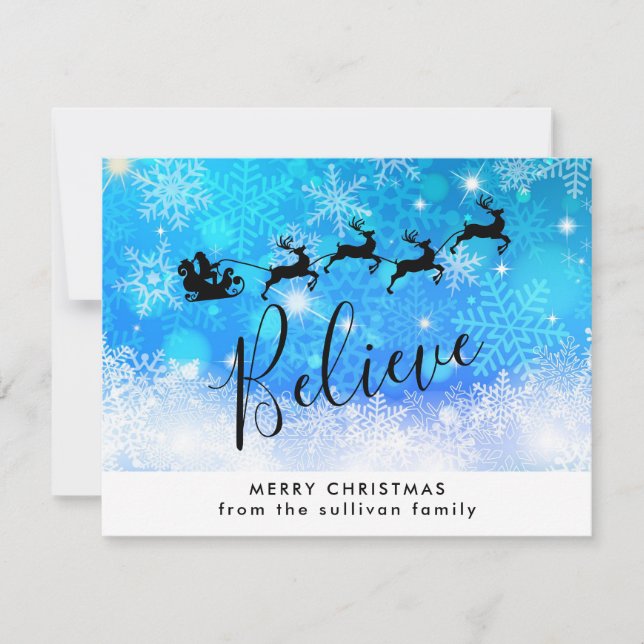 Santa Claus and his Flying Reindeer - Believe Holiday Card (Front)