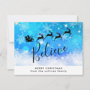 Santa Claus and his Flying Reindeer - Believe Holiday Card