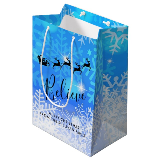Santa Claus and his Flying Reindeer - Believe Medium Gift Bag (Front Angled)