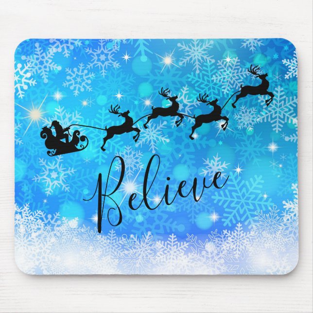 Santa Claus and his Flying Reindeer - Believe Mouse Mat (Front)