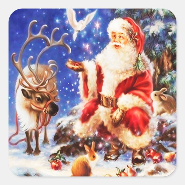Santa Claus And His Friends Square Sticker (Front)