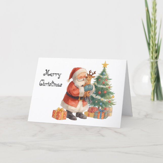 Santa Claus and his helper & whimsical Christmas Card (Front)