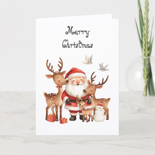 Santa Claus and his helpers. Whimsical Christmas Card (Front)