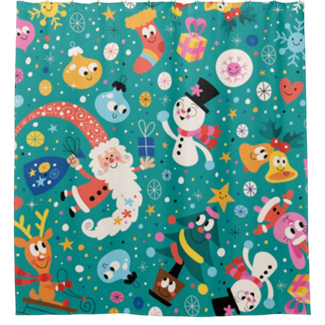 Santa Claus and His Merry Friends Shower Curtain (Front)