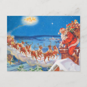Santa Claus and his Mighty Reindeer Holiday Postcard