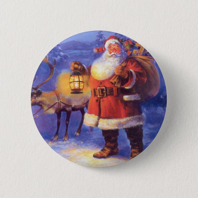 Santa Claus and his reindeer 6 Cm Round Badge (Front)