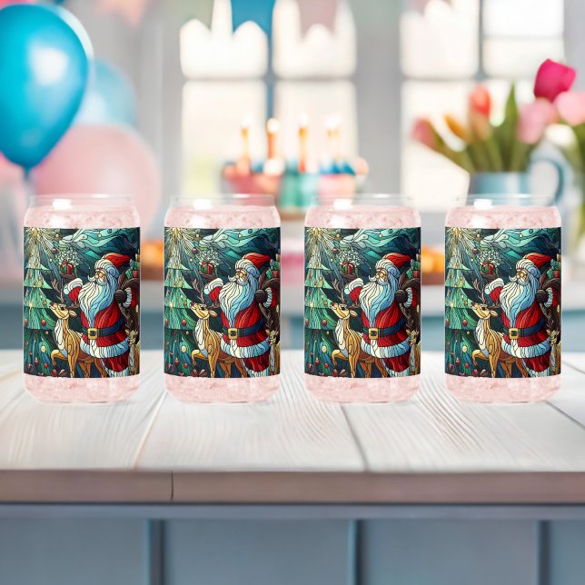 Santa Claus and His Reindeer Bearing Gifts Can Glass (Insitu (Baby Shower))