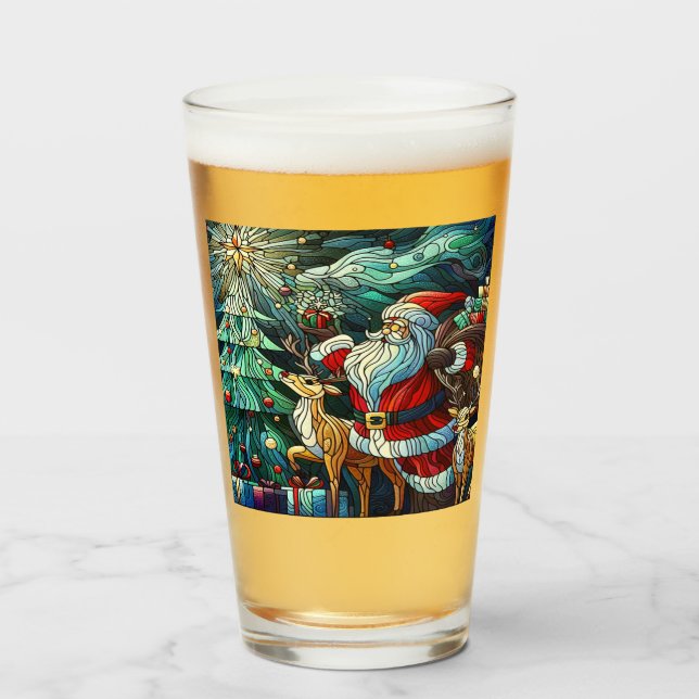 Santa Claus and His Reindeer Bearing Gifts Glass (Front Filled)