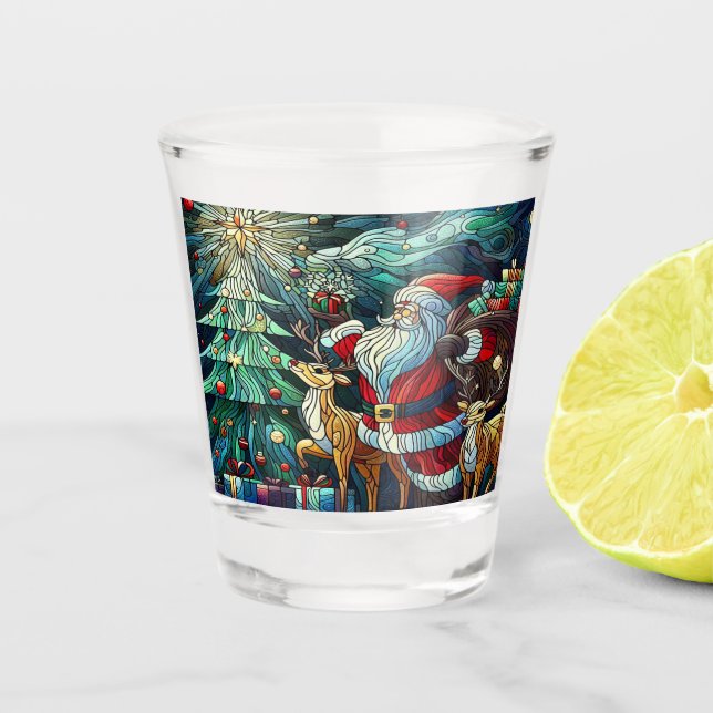 Santa Claus and His Reindeer Bearing Gifts Shot Glass (Front)