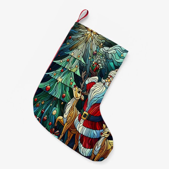 Santa Claus and His Reindeer Bearing Gifts Small Christmas Stocking (Front (Hanging))