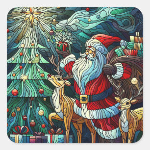 Santa Claus and His Reindeer Bearing Gifts Square Sticker