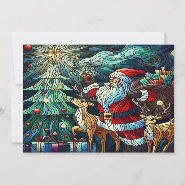 Santa Claus and His Reindeer Bearing Gifts Thank You Card (Front)