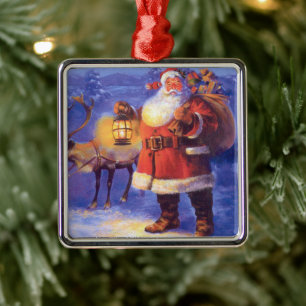 Santa Claus and his reindeer Metal Tree Decoration