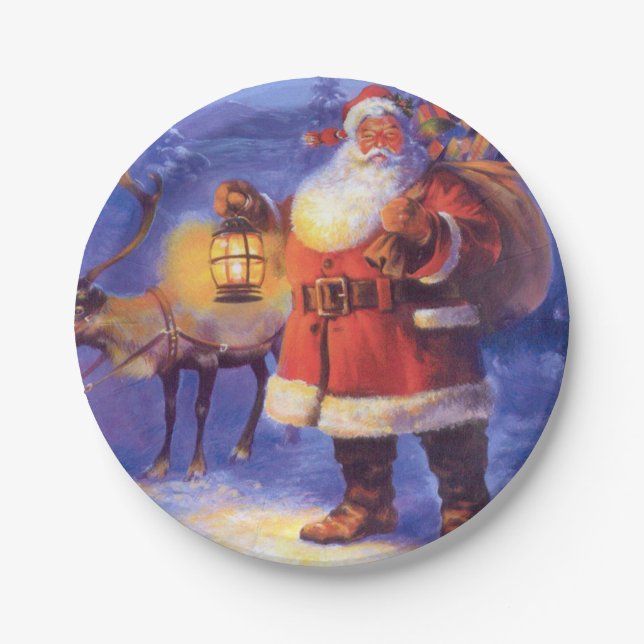 Santa Claus and his reindeer Paper Plate (Front)