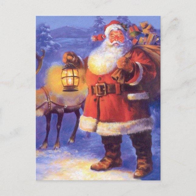 Santa Claus and his reindeer Postcard (Front)