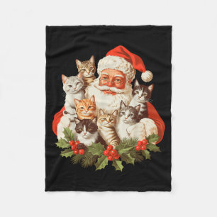 Santa Claus And Kittens Cats Christmas Fleece Blanket
