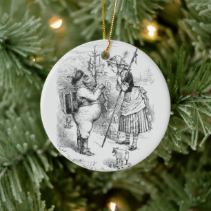 Santa Claus and Little Bo Peep Ceramic Tree Decoration