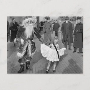 Santa Claus and Little Girl on Deck, 1925 Holiday Postcard