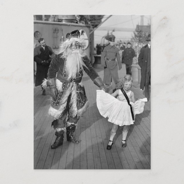 Santa Claus and Little Girl on Deck, 1925 Holiday Postcard (Front)