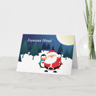 Santa Claus and Manchot Santa Claus maps Holiday Card