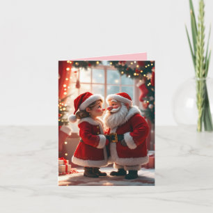 Santa Claus and Mrs. Claus celebrate X-Mas, fun  Holiday Card