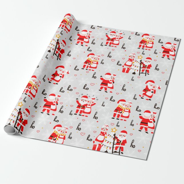 Santa Claus and Mrs. Claus Christmas Dance Wrapping Paper (Unrolled)
