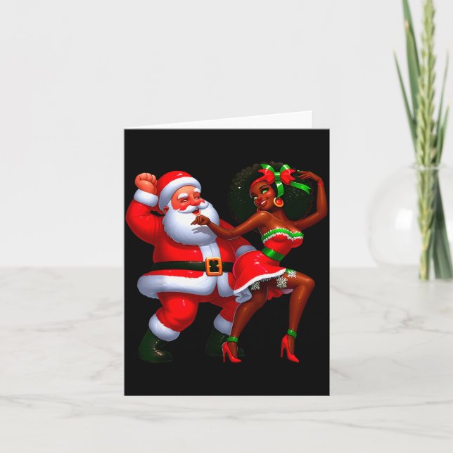 Santa Claus And Mrs Claus Dancing Melanin Christma Card (Front)