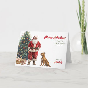 Santa Claus and Pit Bull Terrier Dog Christmas Holiday Card