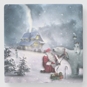 Santa Claus and Polar Bear Stone Coaster