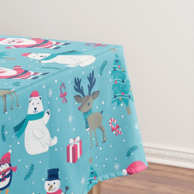 Santa Claus And Polar Bear Tablecloth (In Situ)