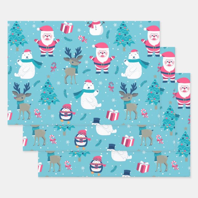 Santa Claus And Polar Bear Wrapping Paper Sheet (Set)